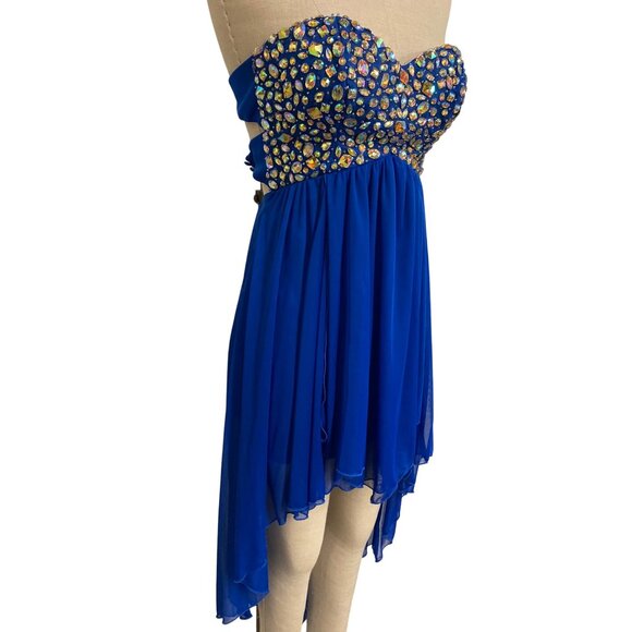 Strapless B. Smart Royal Blue High-Low Dress With Beaded Bodice - Picture 2 of 9
